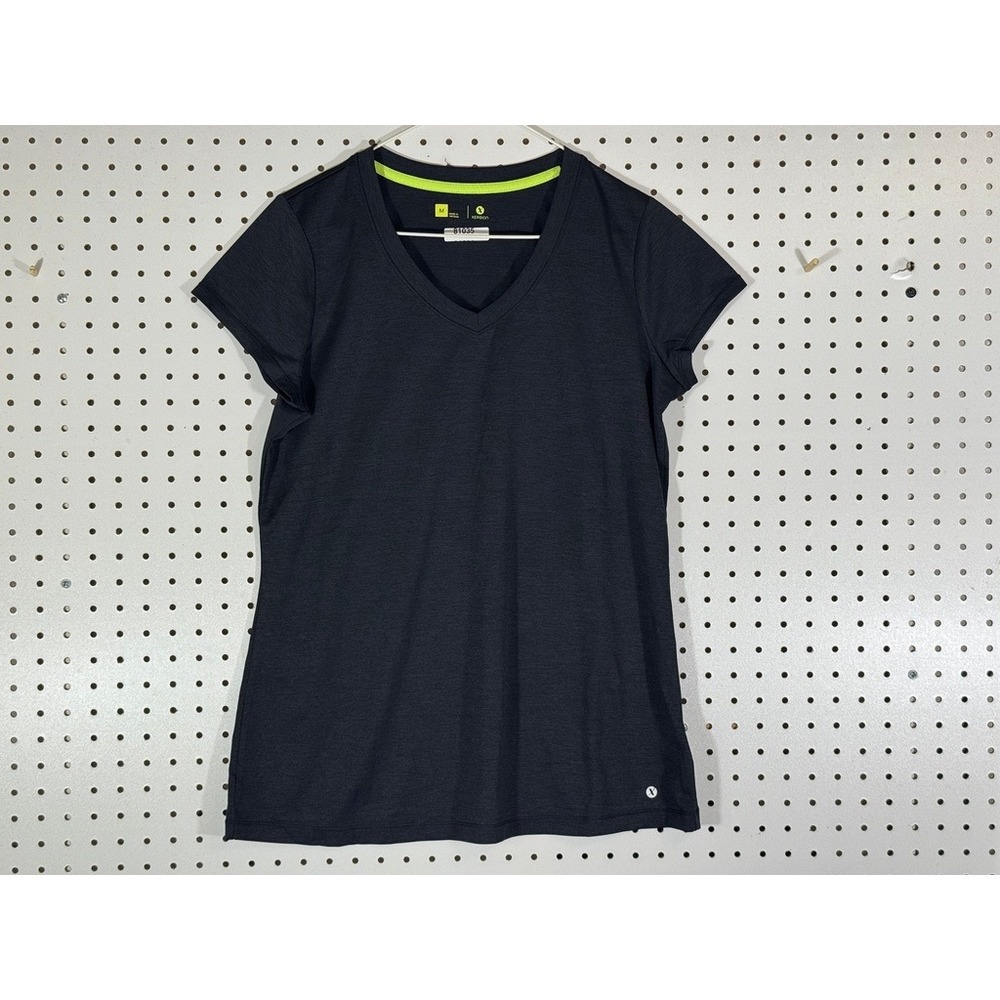 Xersion Women Black Heathered V-Neck Short Sleeve Active T-Shirt M RN93677